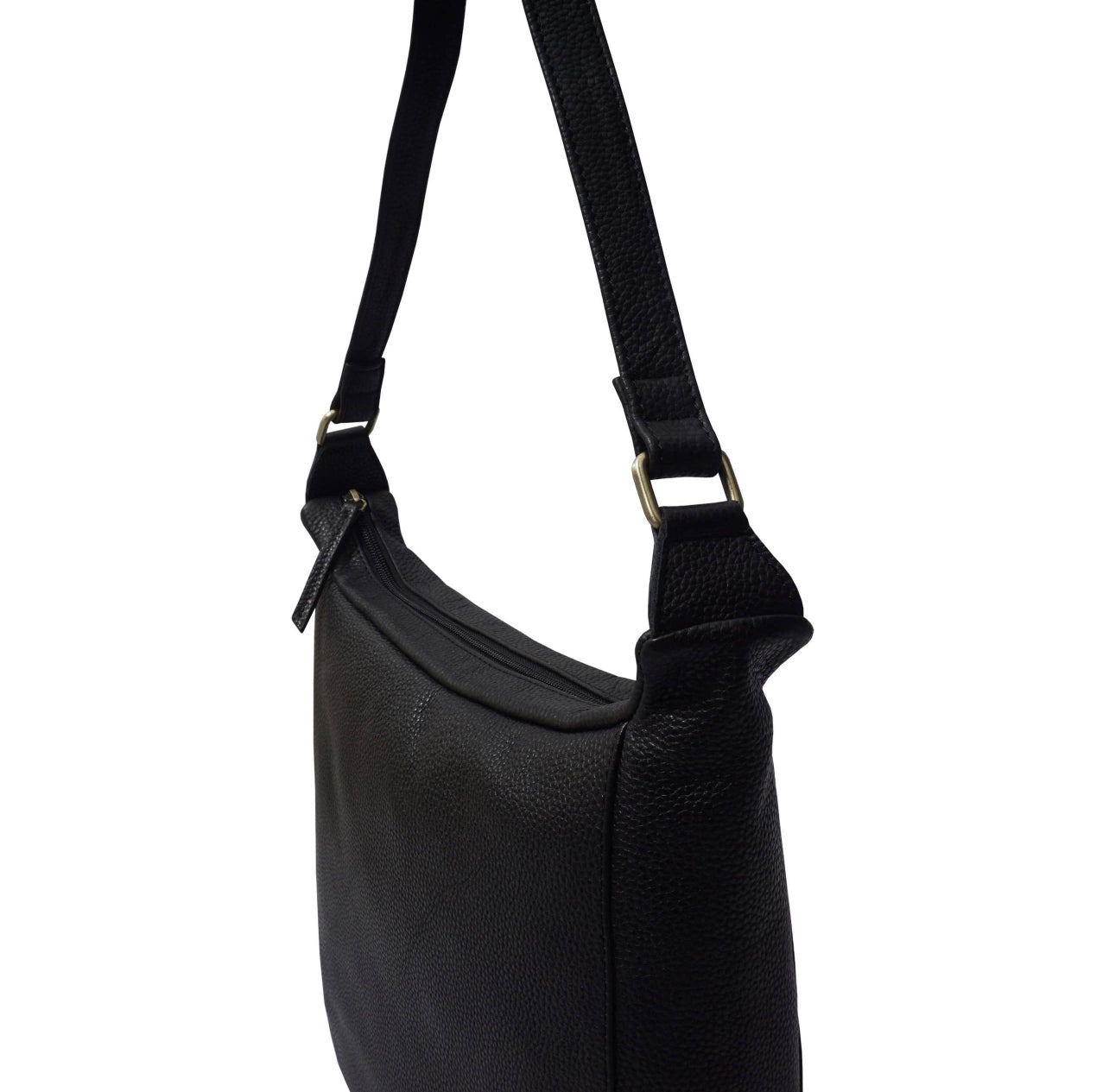 BIANCA' Black Pebble Grain Leather Slouchy Hobo Bag