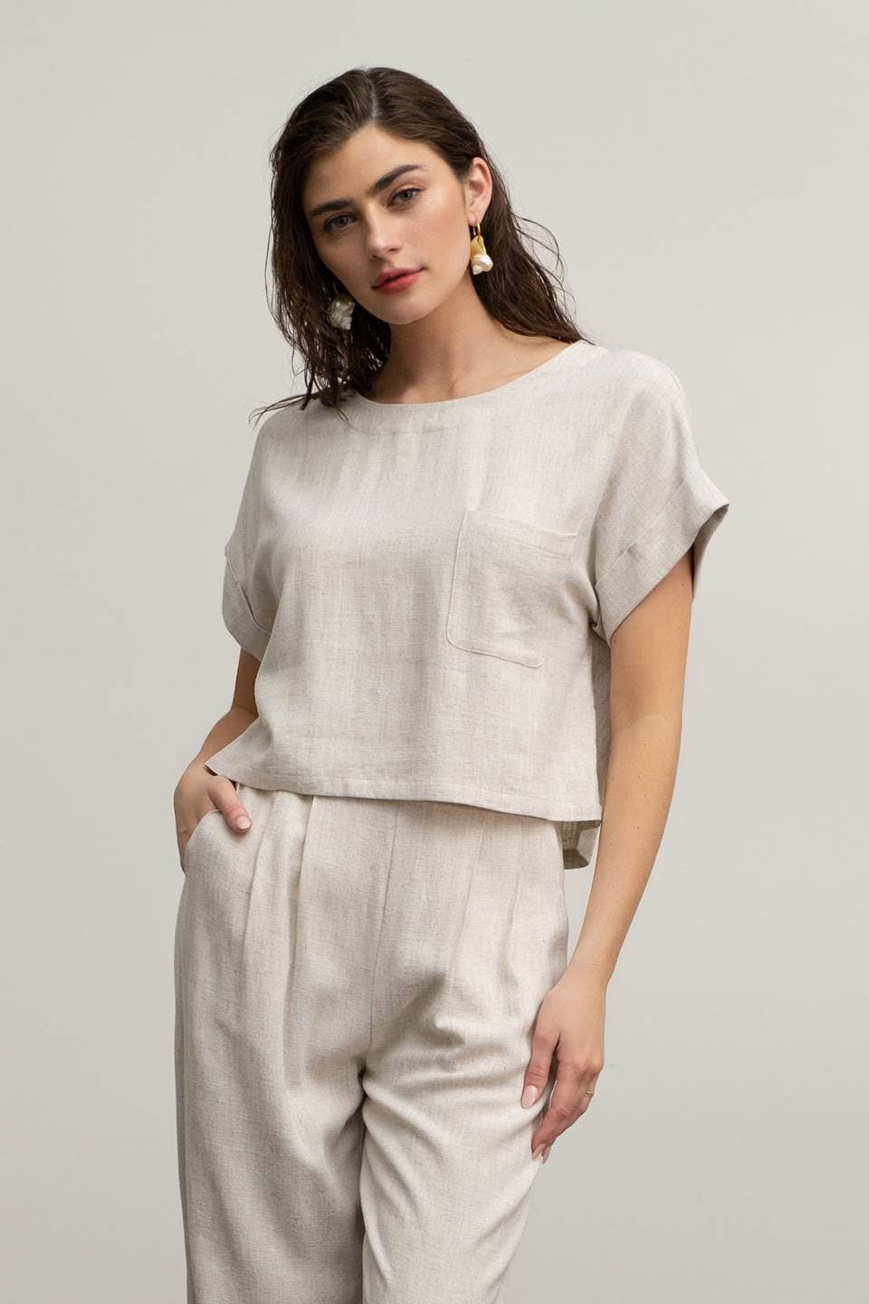 LINEN SHORT SLEEVE TOP