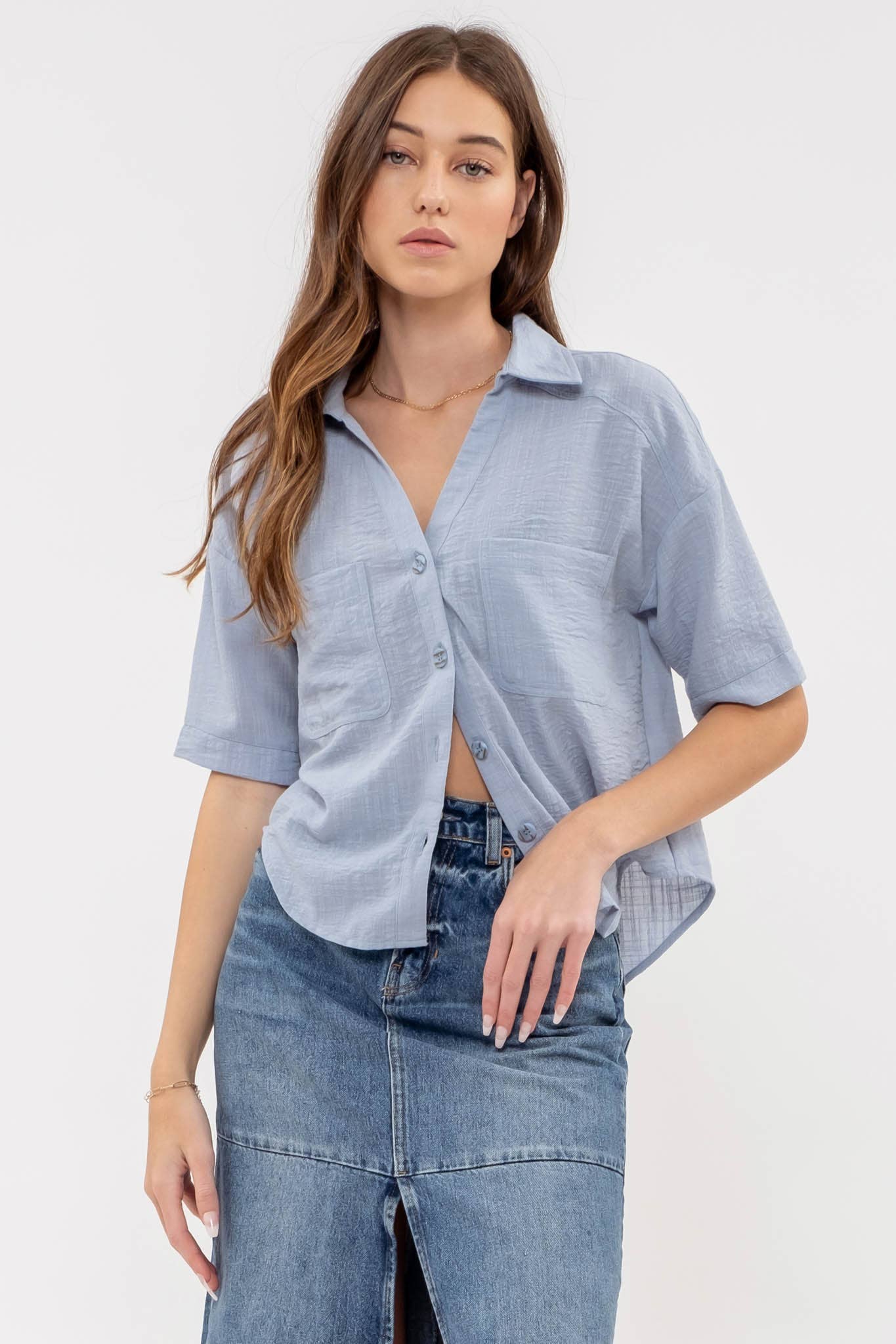 GAUZE SHORT SLEEVE BUTTON DOWN SHIRT