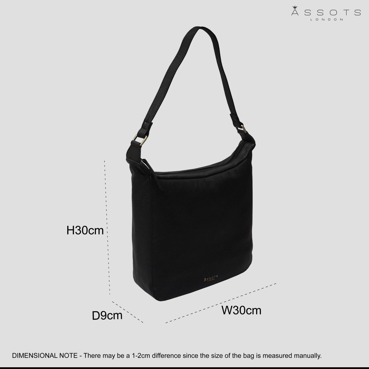 BIANCA' Black Pebble Grain Leather Slouchy Hobo Bag