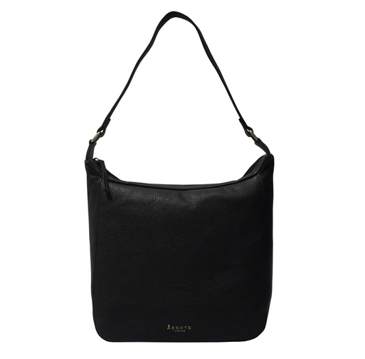 BIANCA' Black Pebble Grain Leather Slouchy Hobo Bag