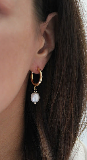 Luster Pearl Huggie Hoop Earrings
